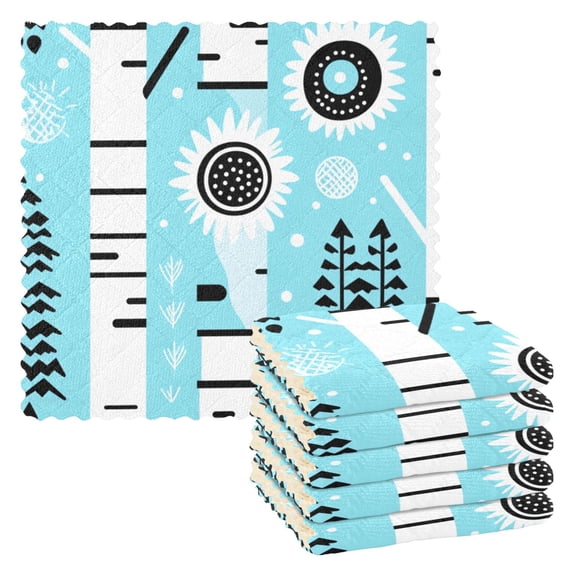 Winter Scene with Sun Dish Towels 6 Pack Kitchen Cleaning Dish Cloths Absorbent Reuseable Cleaning Cloths 11'' x 11''