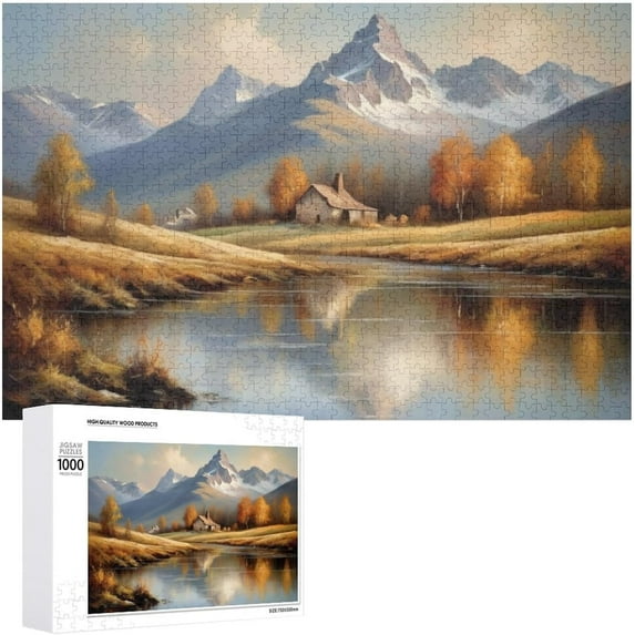 Winter Scenery Puzzle 1000 Pieces Jigsaw Puzzles for Adults,30.7"x20.8" Large Puzzle Snow Mountain Lake House Decoration for Family Party Holiday