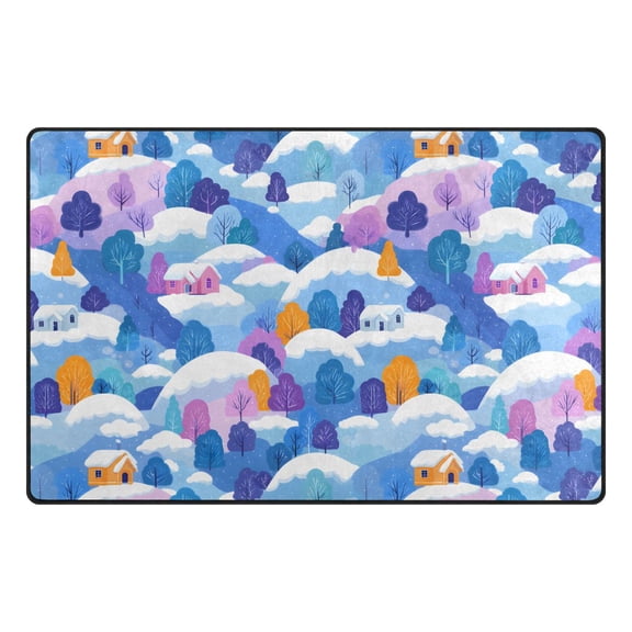 Winter Scenery Village Memory Foam Area Rug 31"x20" Non Slip, Absorbent, Fade Proof for Living Room, Bedroom, Office