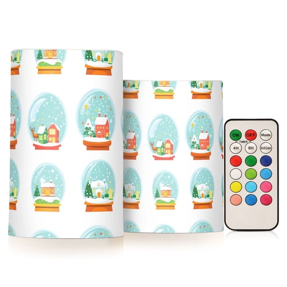 Winter Scenes Snow Globes Flameless LED Candle Set with Remote, Battery Operated Color Changing Pillar Candles, Set of 2