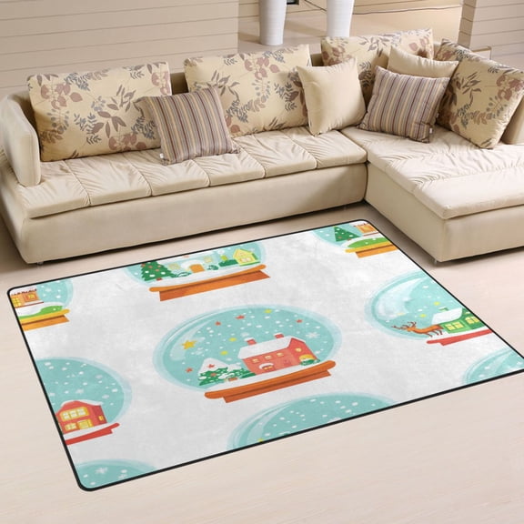 Winter Scenes Snow Globes Soft Polyester Area Rug 31''x20'', Non Slip, Memory Foam, Water Absorbent