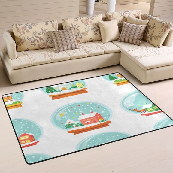 Winter Scenes Snow Globes Soft Polyester Area Rug 36''x24'', Non Slip, Memory Foam, Water Absorbent