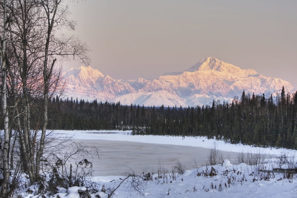 Winter Scenic Of The Southside Of Mt Mckinley As Seen From South Of The Denali National Park Lit With Alpenglow At Sunset Alaska Hdr Image Canvas Art - Michael Criss Design Pics (38 x 24)