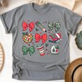 thumbnail image 1 of Winter School Theme Shirt – Cute Bows, Apple, Books & Coffee Mug Design, Graphite Heather, Size XL, 1 of 6