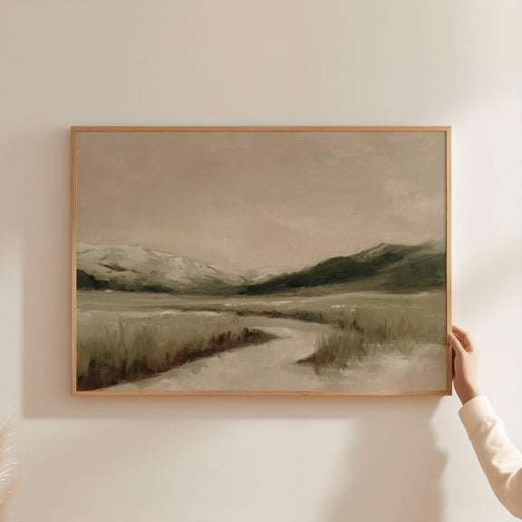 Winter Scottish Glen Frosty Meadow Winding River Muted Green Landscape Poster Unframed Paper Print