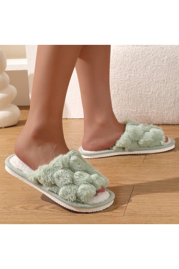Winter Scuff Slippers for Women, Plush Upper with Crossover Strap and Durable Sole, Cute for Taking Out Trash, Drive-Thru, and Casual Outfit Green 38