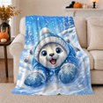 thumbnail image 1 of Winter Seal Blue Sweater Snowy Forest, Festive Holiday Scene, Warm Flannel Blanket for Cabin and Lodge with Detailed Artwork, Art Lovers Housewarming Gift, Playful Home Decor, 1 of 9