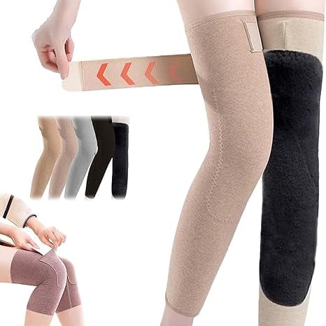 Winter Seamless Knee Warmers with Pockets, Adjustable Thick Plush Leg Knee Pads Sleeves for Men Women