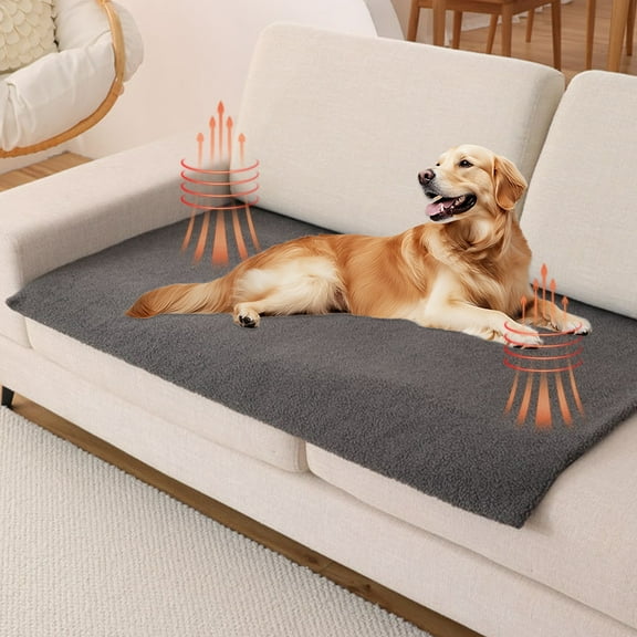 Winter Self Warming Pet Mat Cat Dog Bed Thermal Washable Non-Slip Bottom Portable Noise-Free Indoor Outdoor Self Heating Pad Fluffy Polyester for Small Pets Lightweight Gray