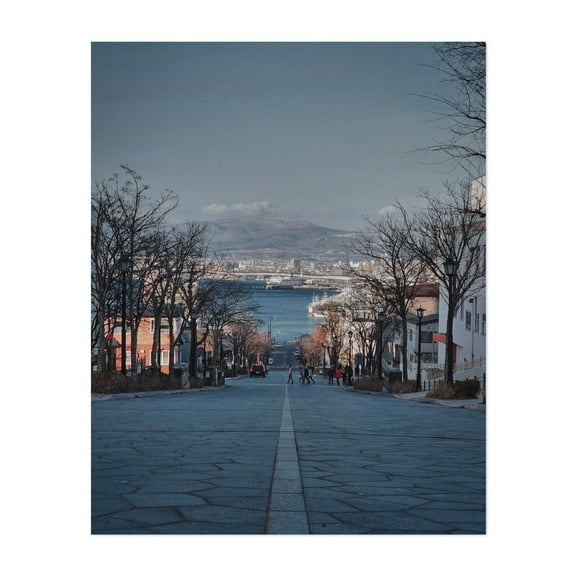 Winter Serenity on Hachiman-zaka Slope in Hakodate - Hakodate Hokkaido Japan Photography Harbor Cityscape Coast Architecture Scenic Travel Poster Unframed Wall Art Print 6 x 8 inches