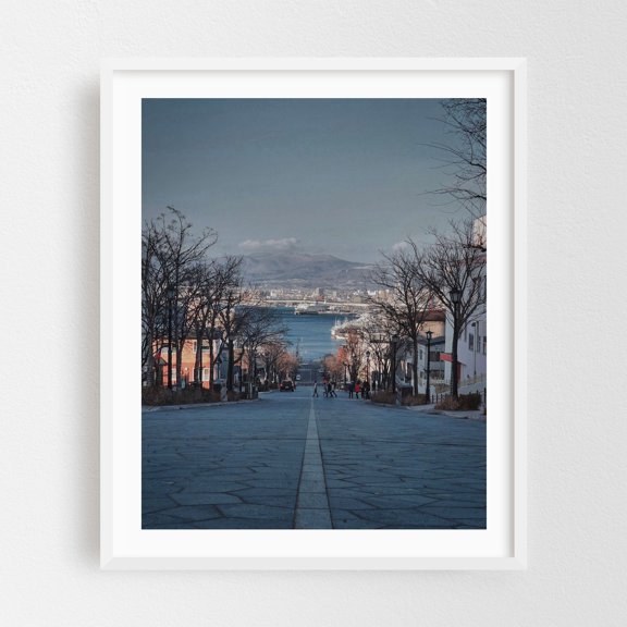 Winter Serenity on Hachiman-zaka Slope in Hakodate - Hakodate Hokkaido Japan Photography Harbor Cityscape Coast Architecture Scenic Travel Poster White Framed Wall Art Print 6 x 8 inches
