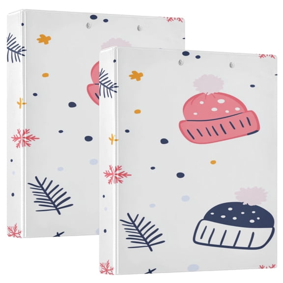 Winter Series Design 12.4x10.6in PVC Round Ring Binder, D-Ring 3-Hole, Metal Clip, 200 Sheets