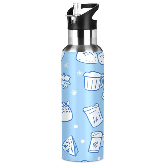 Winter Series Pattern 1000ml Double Walled Stainless Steel LeakProof Sports Bottle Thermo 8h Portable
