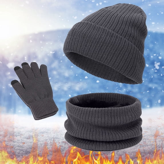 Unisex Autumn Winter Cute Soft Hat Scarf Gloves Set Knit Warm Snow Cap Touchscreen