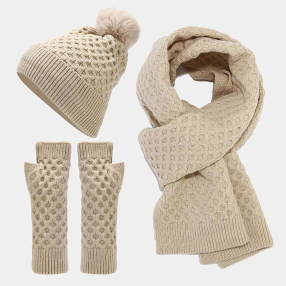 Unisex Winter Gift Warm Thick Knit Beanie Hat Scarf Gloves Set Winter Set for Easy Clean Knit Hat Scarf Gloves Walking Favorite Scarf a Hat Gloves