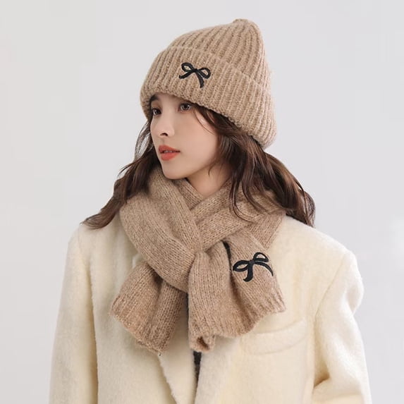 Winter Set for Evening Jogs Knit Cap with Scarf Lightweight Reflective Trim for Safety Hat Scarf