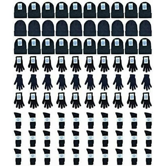 Yacht & Smith 180 Pack Womens Winter Set of Wholesale Winter Gloves, Beanies, and Cotton Socks, Homeless Shelter Donation Special.