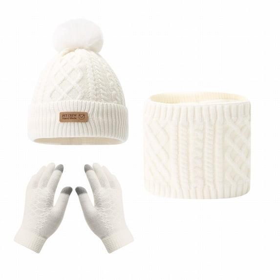 Women's Soft Knit Christmas Hat Scarf Gloves Set Winter Thick European Winter Set with Adjustable Beanie Stretchy Scarf Gloves Custom Fit for Comfort Scarf a Hat Gloves