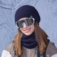 thumbnail image 1 of Winter Set with Contrast Cuffs on Beanie Matching Scarf Modern Look for Trendsetters Hat Scarf, 1 of 5