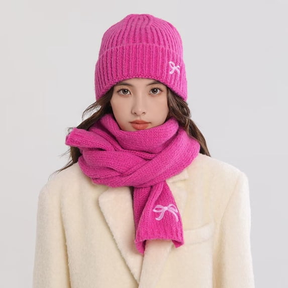 Winter Set with Long Scarf Knit Beanie Cap Wrap Twice for Added Warmth Hat Scarf