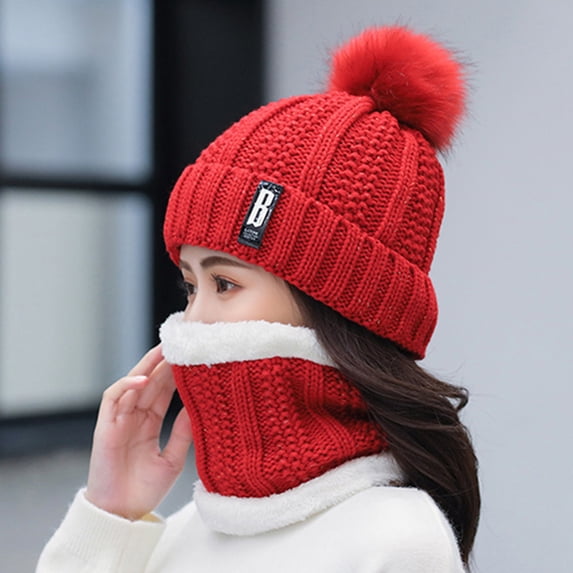 Winter Set with Long Scarf Knit Beanie Cap Wrap Twice for Added Warmth Hat Scarf