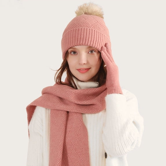 Winter Set with Matching Pattern Knit Beanie Scarf Gloves Coordinated Style Effortlessly Scarf a Hat Gloves