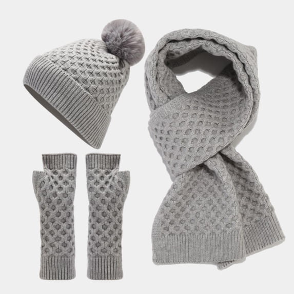 Winter Set with Pocket Scarf Knit Beanie Gloves Convenient for SmItems Scarf a Hat Gloves