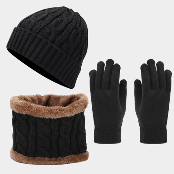 Winter Set with Roll Up Beanie Versatile Scarf Gloves 2 in 1 Hat Function Scarf a Hat Gloves