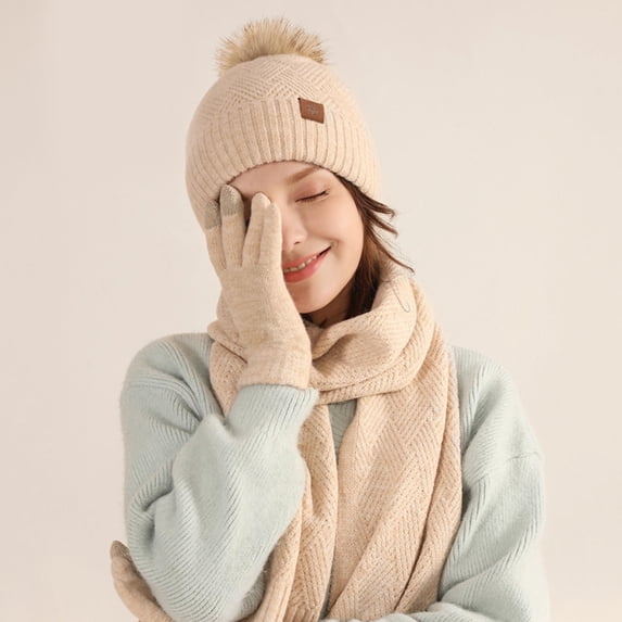 Winter Set with Thermal Lining Knit Cap Scarf Gloves Retains Body Heat Effectively Scarf a Hat Gloves