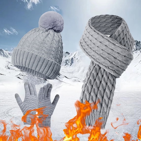 Winter Set with Thermal Lining Knit Cap Scarf Gloves Retains Body Heat Effectively Scarf a Hat Gloves
