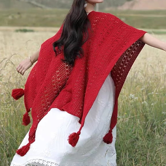 Elegant Winter Shawl Wraps for Women - Knitted Cardigan Casual Poncho Cape Open Front Sweater with Tassels - Generously Sized at 5314x6889 Inches