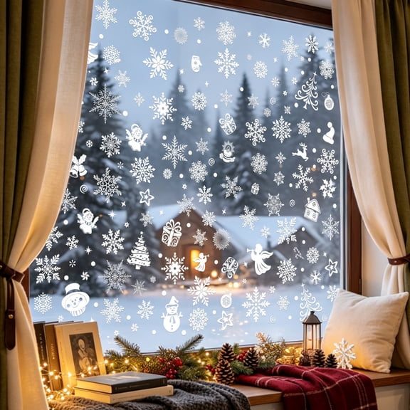 Winter Sheer White Snowflake Electrostatic Stickers for Glass, Removable Christmas Decor 9 Sheets 2030cm, Ideal for Home and Store Holiday Decorations, Reusable and Easy to Apply