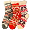 thumbnail image 1 of Winter Sherpa Lined Knitted Fluffy Thermal Soft Warm Cozy Christmas Slipper Gift Socks, Hearts, 9 - 11, 3 Pairs, 1 of 3