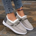 thumbnail image 1 of Winter Shoes Women Fleece Lined Low-Top Slip Ons Comfortable Flats Fur Lace Up Loafers Casual Canvas Sneakers, 1 of 7