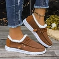 thumbnail image 1 of Winter Shoes Women Fleece Lined Low-Top Slip Ons Comfortable Flats Fur Lace Up Loafers Casual Canvas Sneakers, 1 of 7