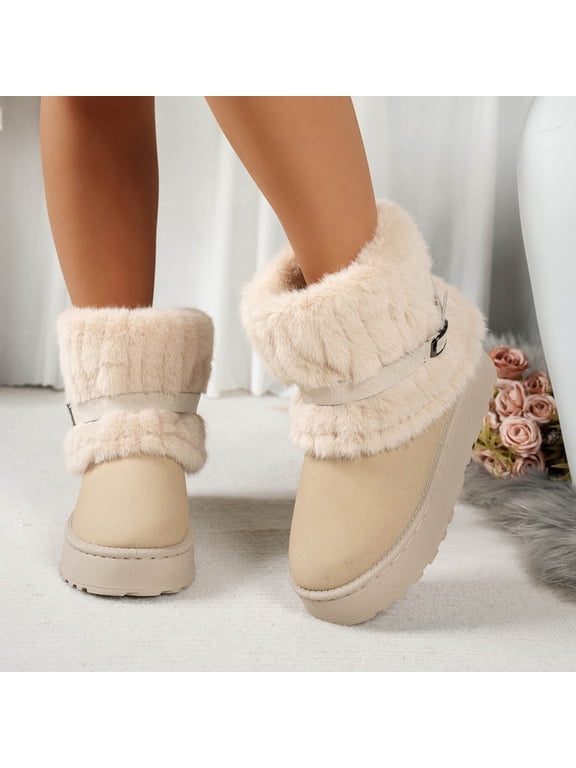 Winter Shoes Women,Womens Boots Ankle,Women's Winter Fur Lined Snow Boots - Slip on Ankle Booties with Fuzzy Warm Lining, Platform Short Boots for Cold Weather(Beige 41)