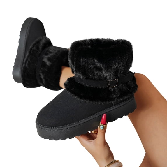 Winter Shoes Women,Womens Boots Ankle,Women's Winter Fur Lined Snow Boots - Slip on Ankle Booties with Fuzzy Warm Lining, Platform Short Boots for Cold Weather(Black 37)