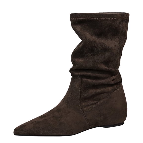 Winter Shoes Women's Boots Pointed Toe Faux Suede Pleated Internal lift 3CM Retro Comfort Work Office Ankle Boot