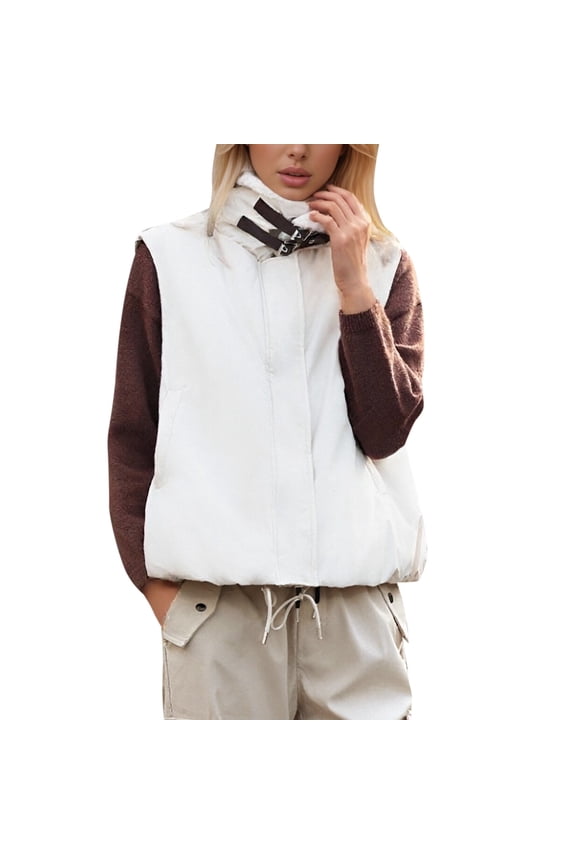 Womens Puffer Vest Sleeveless Puffy Cropped Vests Stand Collar Vest Lightweight Bubble Quilted Vests Trendy 2049