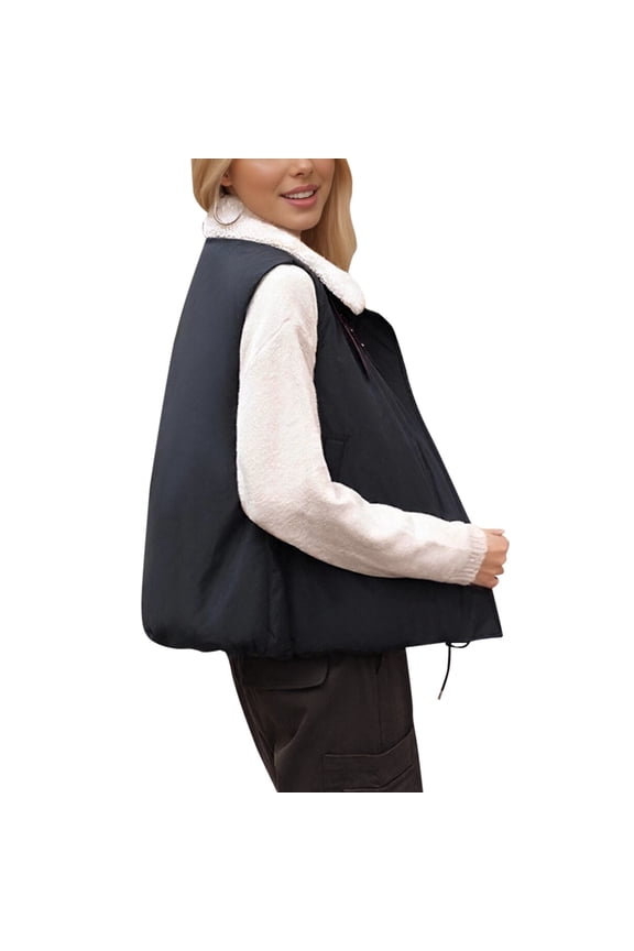 Womens Puffer Vest Sleeveless Puffy Cropped Vests Stand Collar Vest Lightweight Bubble Quilted Vests Trendy 2046