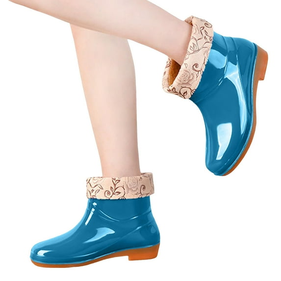 Winter Short Rain Boots for Women with Lined Floral Waterproof Rubber Outdoor Garden Ankle Booties Shoes