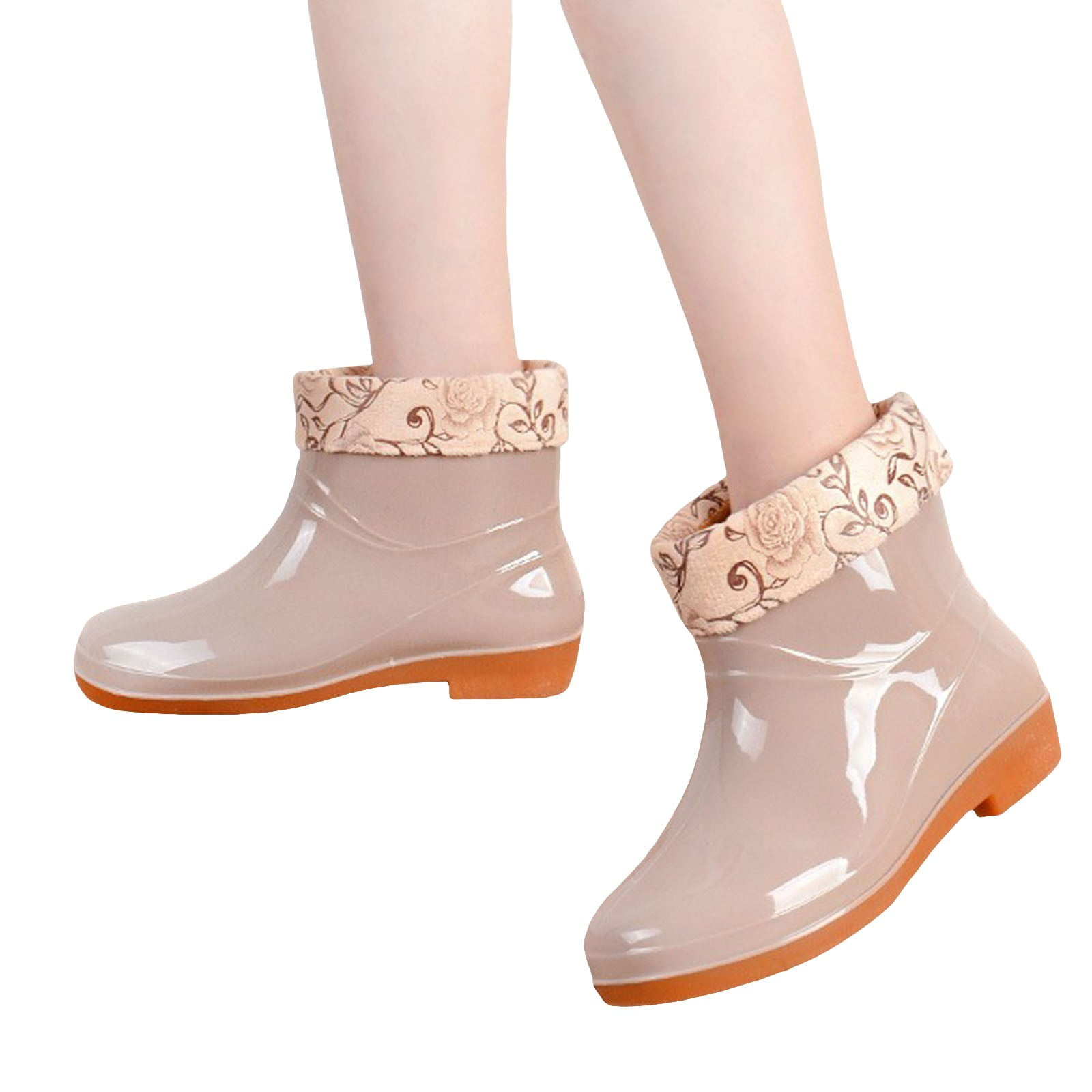 Winter Short Rain Boots for Women with Lined Floral Waterproof Rubber Outdoor Garden Ankle Booties Shoes