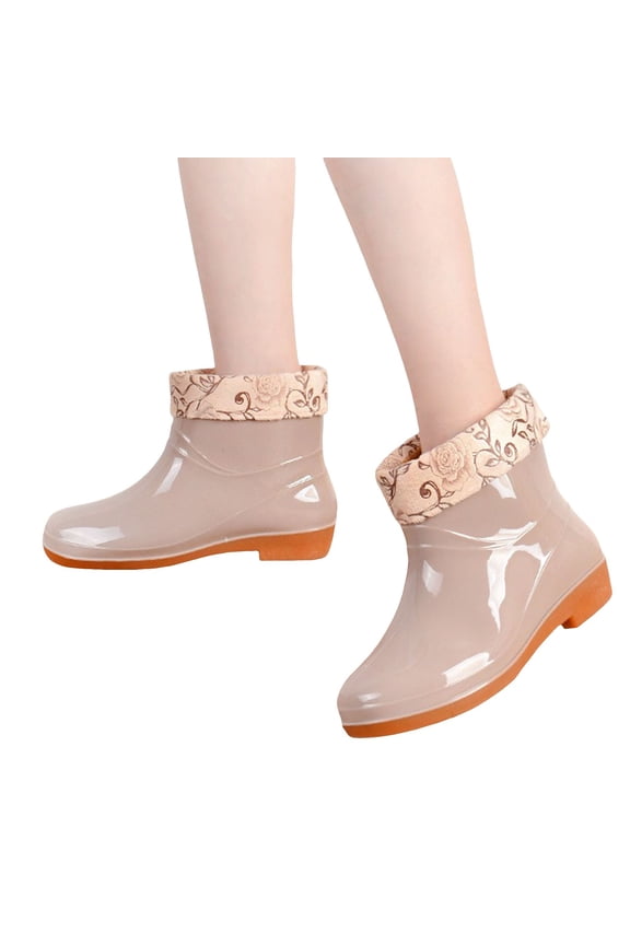 Winter Short Rain Boots for Women with Lined Floral Waterproof Rubber Outdoor Garden Ankle Booties Shoes