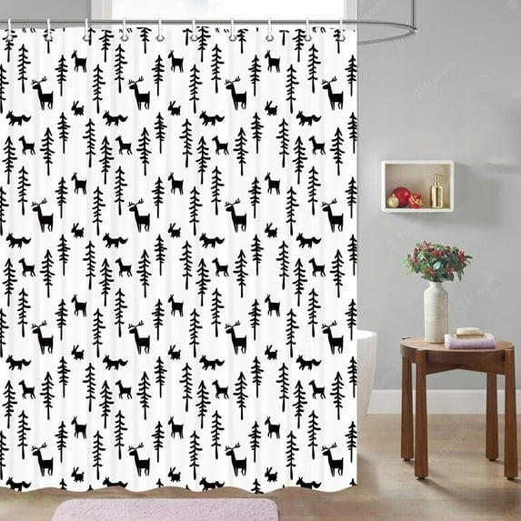 Winter Shower Curtain Green Christmas Tree Winter Snow Forest Bathroom Decor Forest Pine Tree Shower Curtain Winter Nature Scene Xmas Holiday Shower Curtain Set with Hooks Included 60X70IN