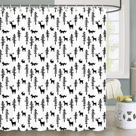 Winter Shower Curtain Green Christmas Tree Winter Snow Forest Bathroom Decor Forest Pine Tree Shower Curtain Winter Nature Scene Xmas Holiday Shower Curtain Set with Hooks Included 70X70IN
