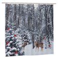 thumbnail image 1 of Winter Shower Curtain, Purple Christmas Forest Mountain Scenery Snow Covered Tree Seasonal Shower Curtain, Waterproof Polyester Fabric 60x72in, 1 of 4