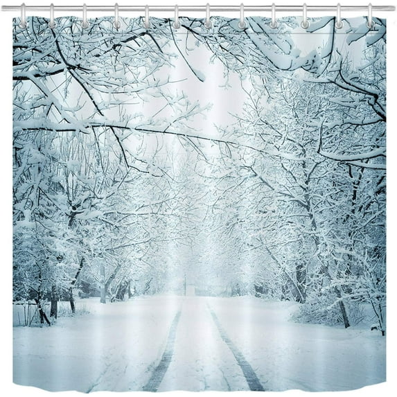 Winter Shower Curtain Set Snow Scene Forest Trees Landscape Shower Curtains for Bathroom Hooks Included 72x72 inch Waterproof Polyester Fabric Bathtub Curtain