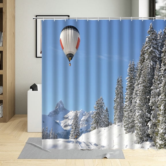 Winter Shower Curtain Snow Mountain Forest Farmhouse Sunset Snowfield Scenery Bathroom Decor Polyester Cloth Curtains Sets