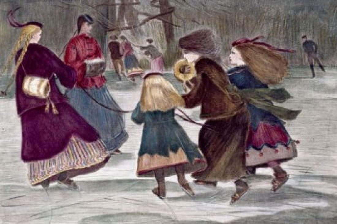 Winter Skating Scene artist unknown 19th Century Canvas Art - (18 x 24)