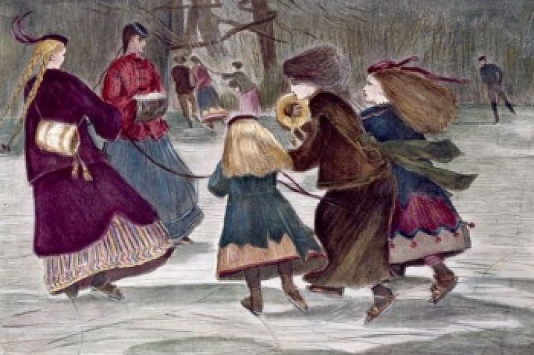 Winter Skating Scene artist unknown 19th Century Canvas Art - (24 x 36)